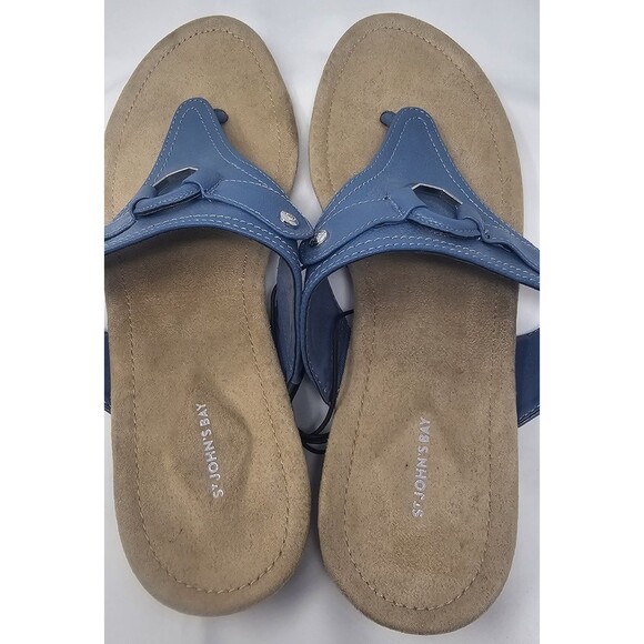 St John's Bay Women's Zion T-Strap Casual Sandal Size 12M Blue Faux Leather NWOT - Picture 9 of 11